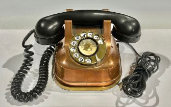 A Belgian Zamah and Bakelite dial telephone, with carrying handle, now with copper underlayer, c.