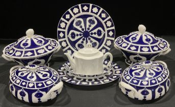 A pair of Royal Crown Derby unfinished blue and white Imari ware two handled soup dishes and covers,