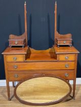 An Edwardian mahogany inlaid dressing table, 151cm high without mirror, 111cm wide, 45.5cm deep, c.