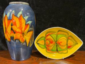 A large Poole Studio Pottery ovoid vase, painted by Jane Brewer, signed, with stylised flowers, in