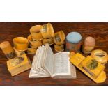 Treen - a collection of Scottish Mauchline ware, napkin rings; a box; a book; a box, Cape Town [