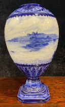A Royal Crown Derby ovoid pedestal vase, painted in the manner of W.E.J. Dean, with seascape, in