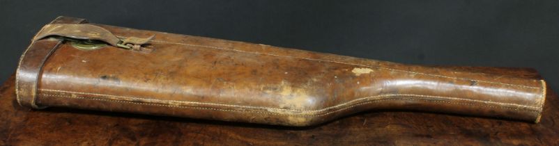 Shooting - a late 19th century 'leg of mutton' tan leather gun case, brass fittings and lock