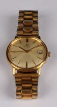 An Omega gentleman's gold plated watch, Champagne dial, baton indicators, date aperture, centre