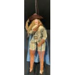 Puppets & Theatre - a papier mâché Maison de Toone musketeer puppet, leather gauntlets, real hair,