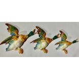 A set of three Beswick wall mounted graduated Flying Teal Ducks, nos 596-1, 596-2, and 596-3,