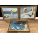 Pictures and Prints - Carmel Cauchi, a pair, Bald Eagle and Polar Bear, signed, dated 1991, oil on