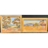 J Schirmer, 1911 A pair Sheep Station and Gum Trees signed, oils on canvas