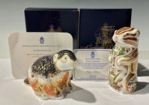 A Royal Crown Derby paperweight, Riverbank Beaver, limited edition 2100/5000, gold stopper,