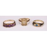 A five stone amethyst and 9ct gold ring, the graduated round fact cut stones claw set, size L, 2.93g