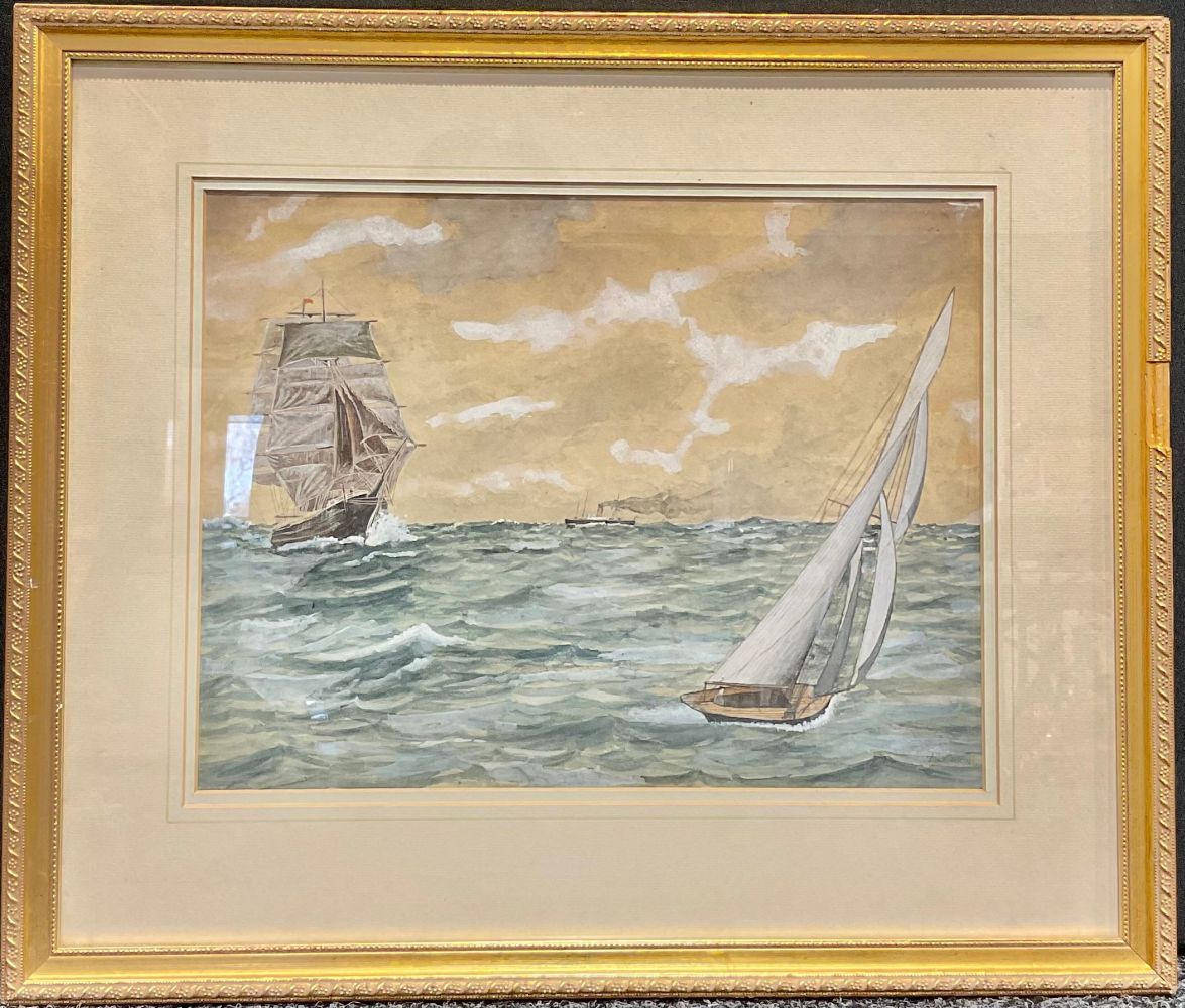 English School Steam and Sail, Cutter, Steamboat and Yacht, watercolour