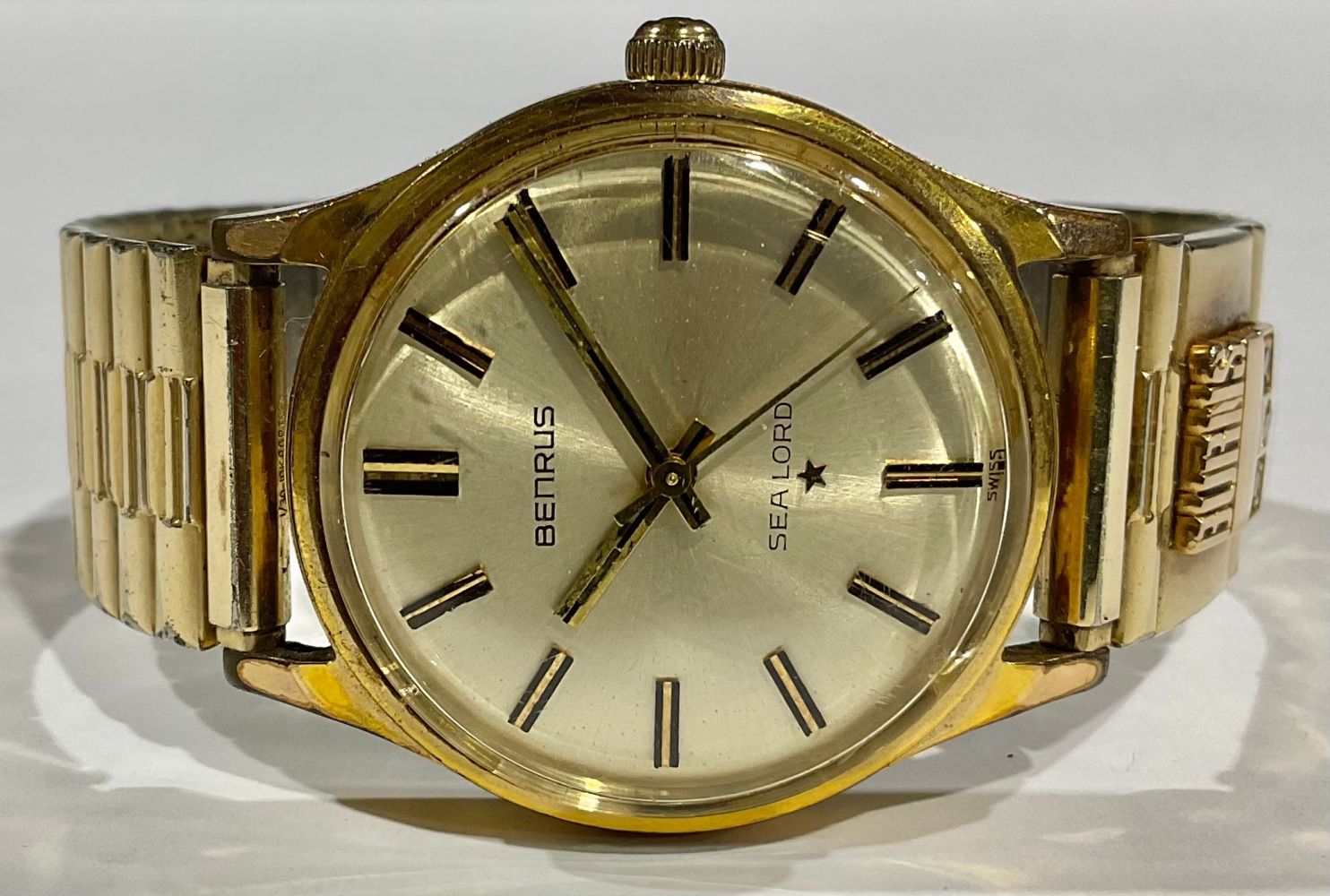 A gentleman's Benrus Sea Lord 14k gold plated watch, Champagne dial, baton indicators, centre - Image 2 of 3