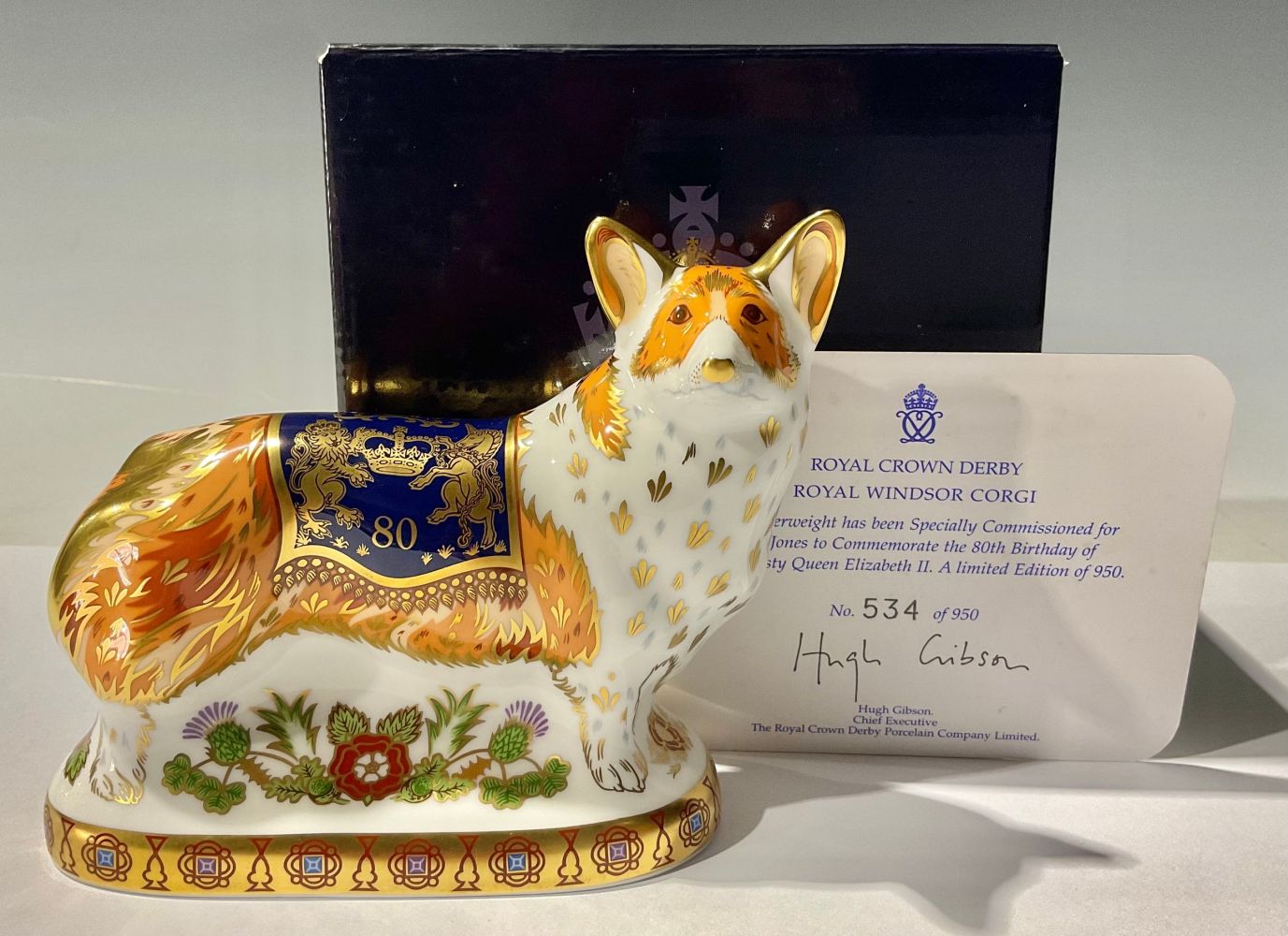 A Royal Crown Derby paperweight, Royal Windsor Corgi, specially commissioned for Peter Jones to