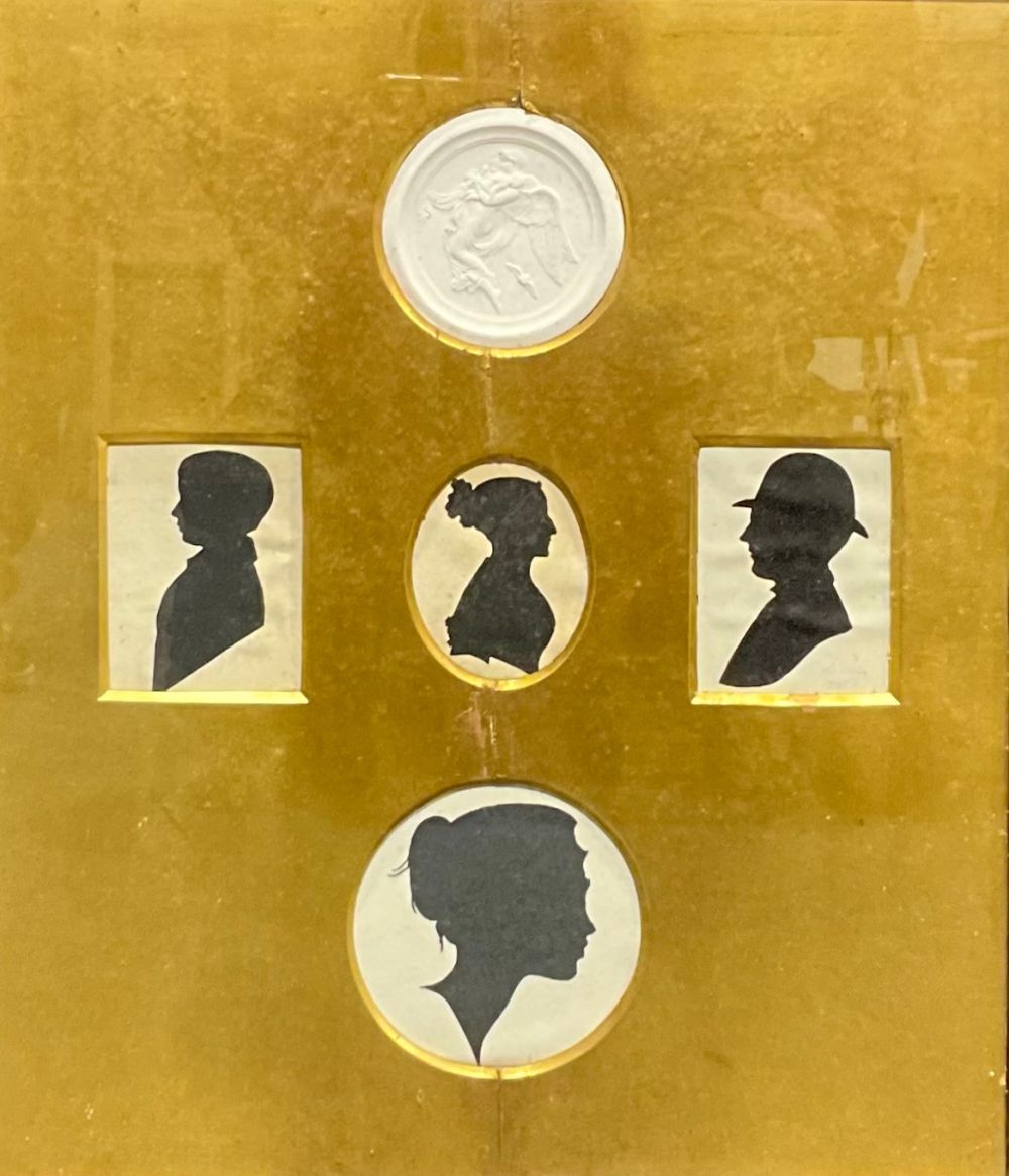 Irish School (19th century), an arrangement of cut paper silhouettes, indistinctly signed with