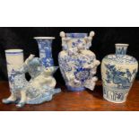 A Chinese blue and white inverted baluster shoulder vase, painted with birds and insects in a