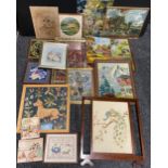 A collection of seventeen needlework, embroidery and tapestry samplers, including Arts and Crafts