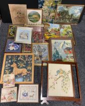 A collection of seventeen needlework, embroidery and tapestry samplers, including Arts and Crafts