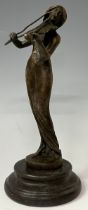 A dark patinated bronzed figure, of a lady playing a violin, approx 18.5cm high