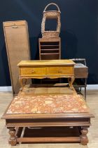 An 18th century style oak centre table; a floor-standing sewing box; filing cabinets; etc (8)