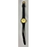 A lady's Longines gold plated stainless steel watch, Champagne dial, baton indicators, centre