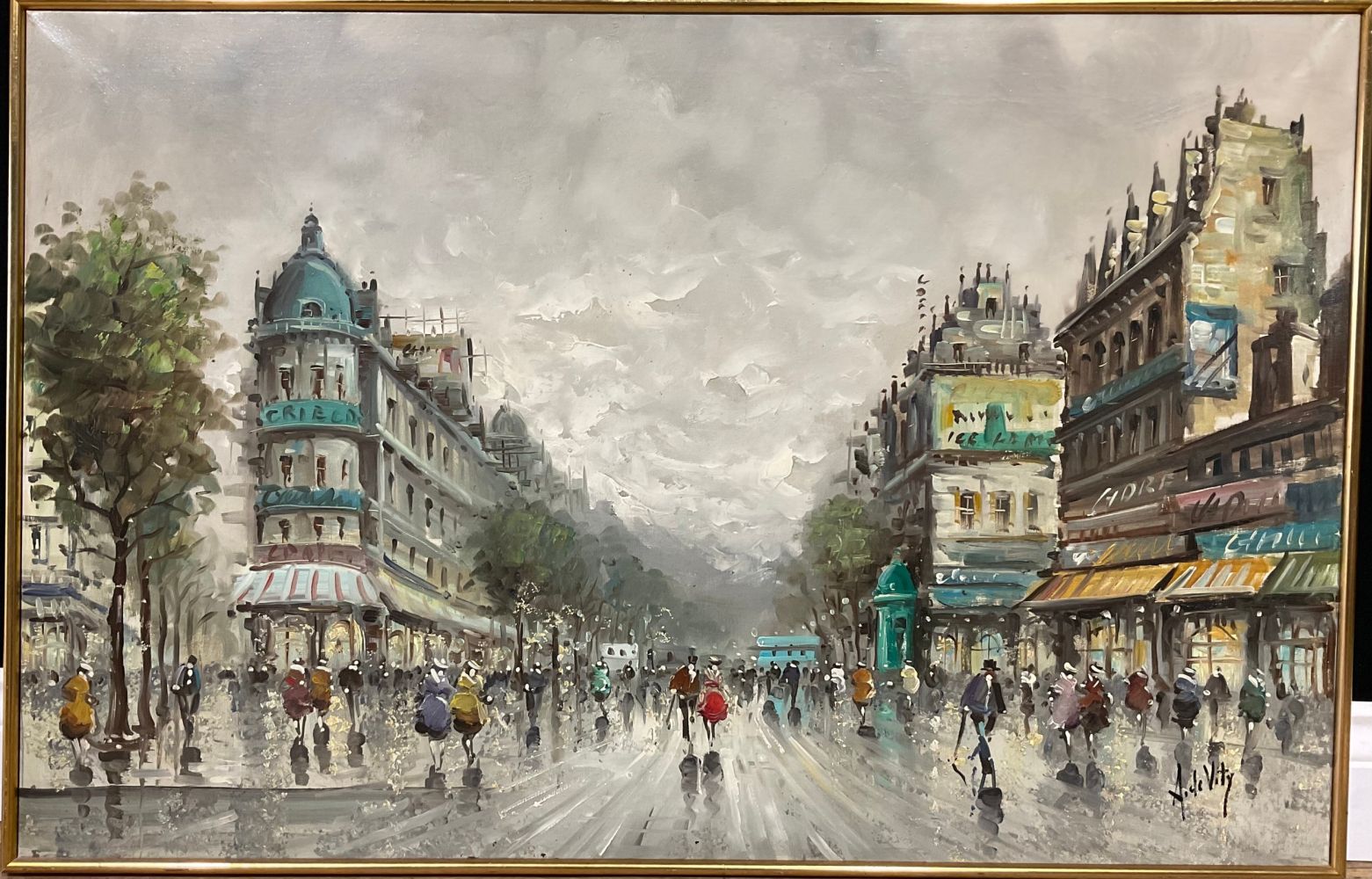 Antonio DeVity (1901-1993), Parisian Street Scene signed, acrylic on canvas, 59.5cm x 93.5cm - Image 3 of 4