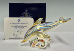 A Royal Crown Derby paperweight, Striped Dolphin, commissioned by Connaught House in 1999, limited