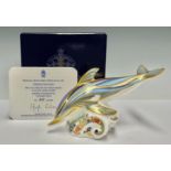 A Royal Crown Derby paperweight, Striped Dolphin, commissioned by Connaught House in 1999, limited