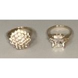 A 14ct gold QVC cubic zirconia cluster ring, size V/W, marked 585, 4.9g; another 15ct gold QVC