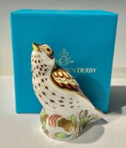 A Royal Crown Derby paperweight, Christmas Mistle Thrush, exclusive to Goviers, pre-release