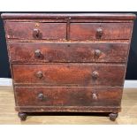 A Victorian pine chest, of two short and three long drawers, 104cm high, 105cm wide, 46cm deep
