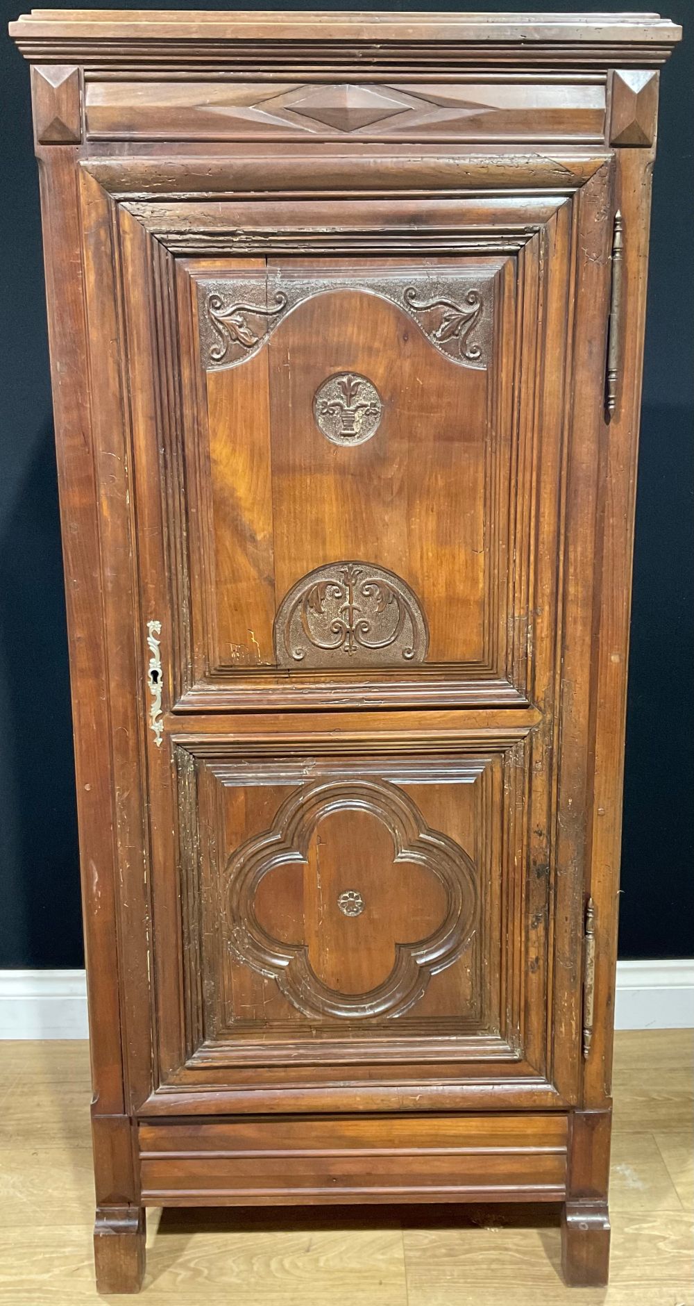 An 18th century style French Provincial provision cupboard, 149cm high, 67cm wide, 36.5cm deep