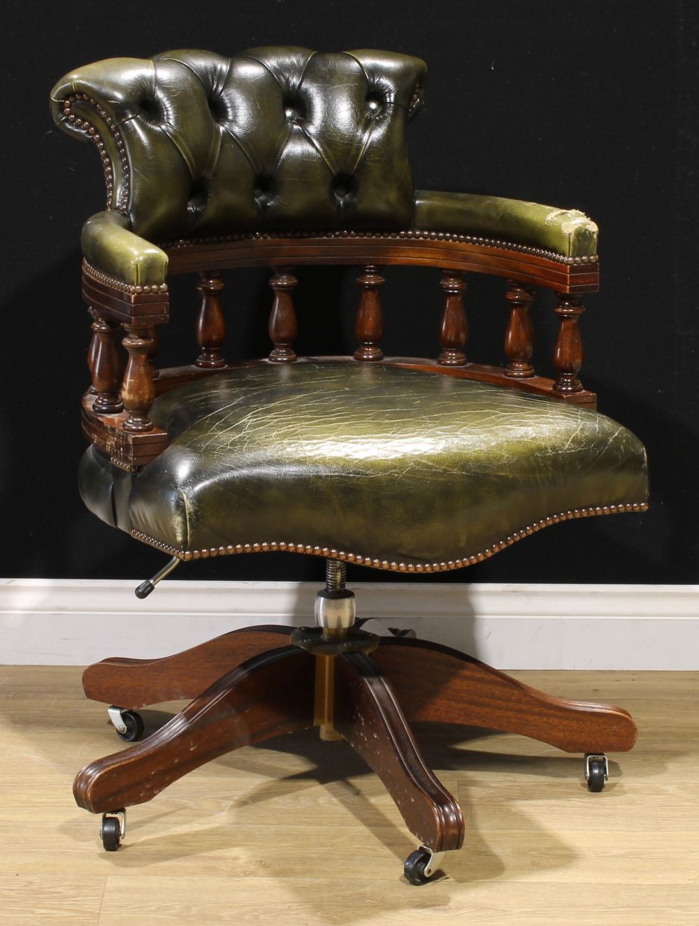 A Victorian style Chesterfield swivel office chair, 86.5cm high, 63cm wide, the seat 52cm wide and - Image 2 of 2