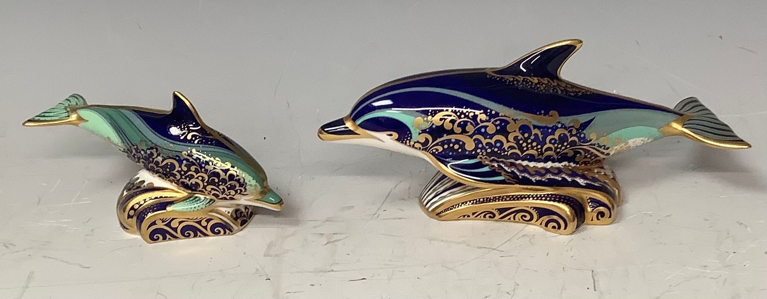 A pair of Royal Crown Derby paperweights, Bottlenose Dolphin and Baby Bottlenose Dolphin, both - Image 2 of 2