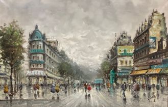 Antonio DeVity (1901-1993), Parisian Street Scene signed, acrylic on canvas, 59.5cm x 93.5cm