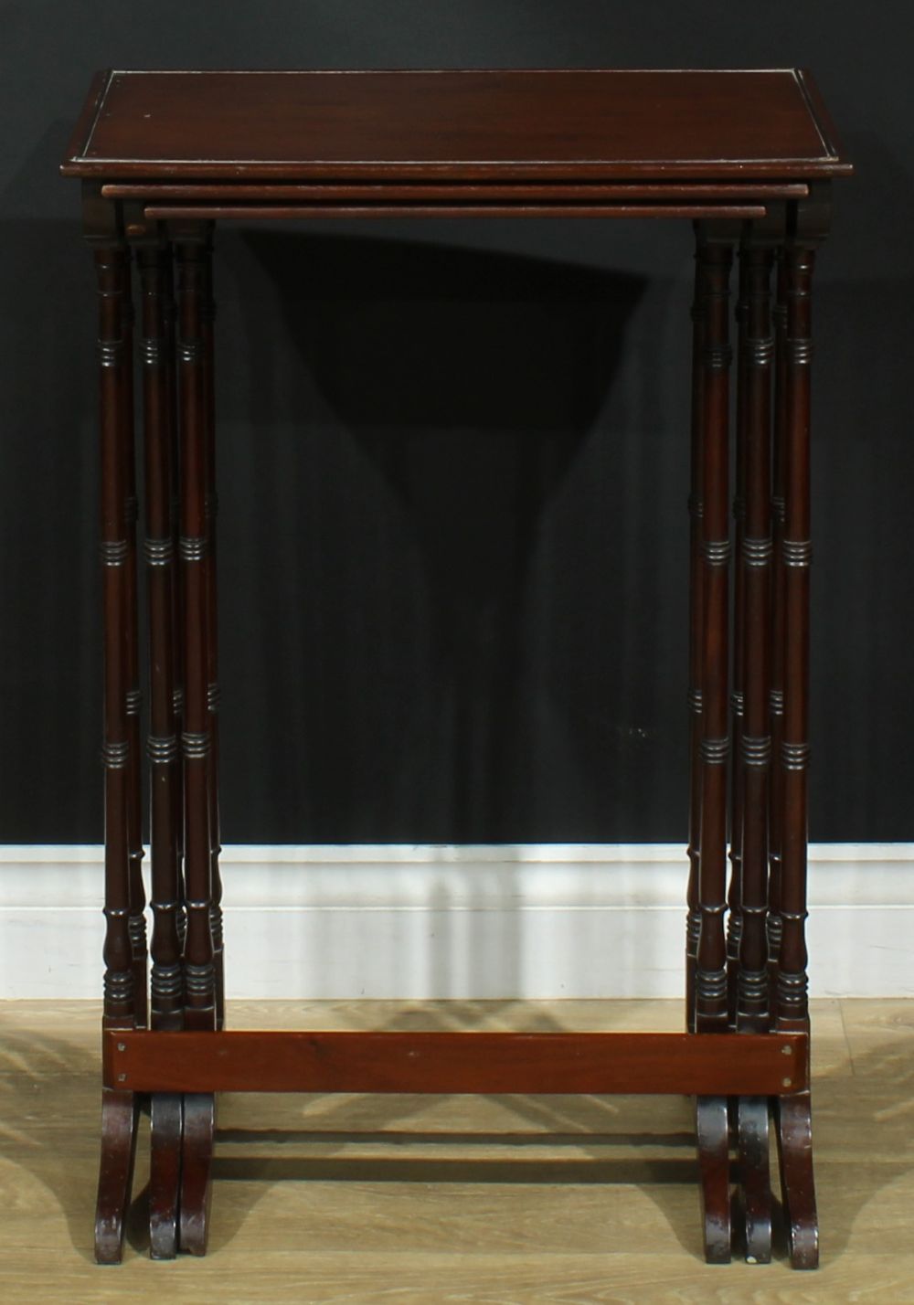 A nest of three George III Revival mahogany occasional tables, each with a rectangular top, turned - Image 5 of 5