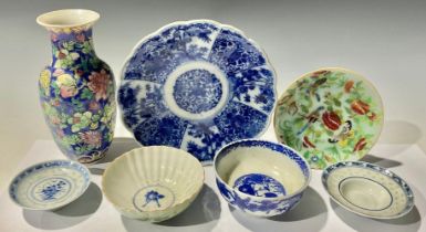 Oriental Ceramics - blue and white bowl; two footed dishes; a plate; a vase; two famille rose, a