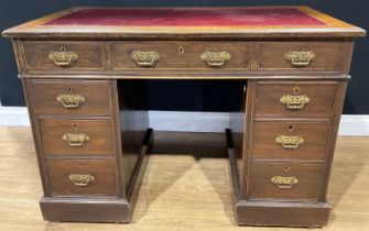 A Victorian twin pedestal desk, c.1890, 74cm high, 107cm wide, 60cm deep