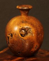 Treen - a turned burr walnut globular vase, 24cm high