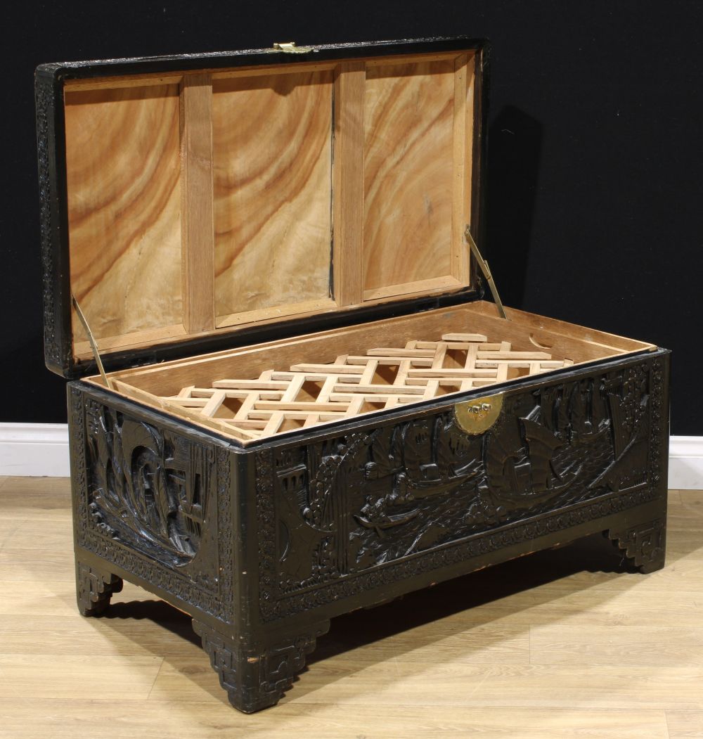 A South-East Asian camphor-lined chest, with insert lattice tray, 52cm high, 101cm wide, 56cm deep - Image 2 of 2