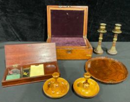 A mahogany rectangular gaming box, the hinged cover enclosing counter tray, bridge counter, card