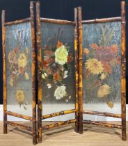 An Aesthetic Movement bamboo and glass fire screen, 79cm high
