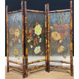 An Aesthetic Movement bamboo and glass fire screen, 79cm high