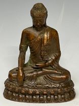 A contemporary gilt bronzed metal figure, Buddha seated cross legged, 9.5cm high