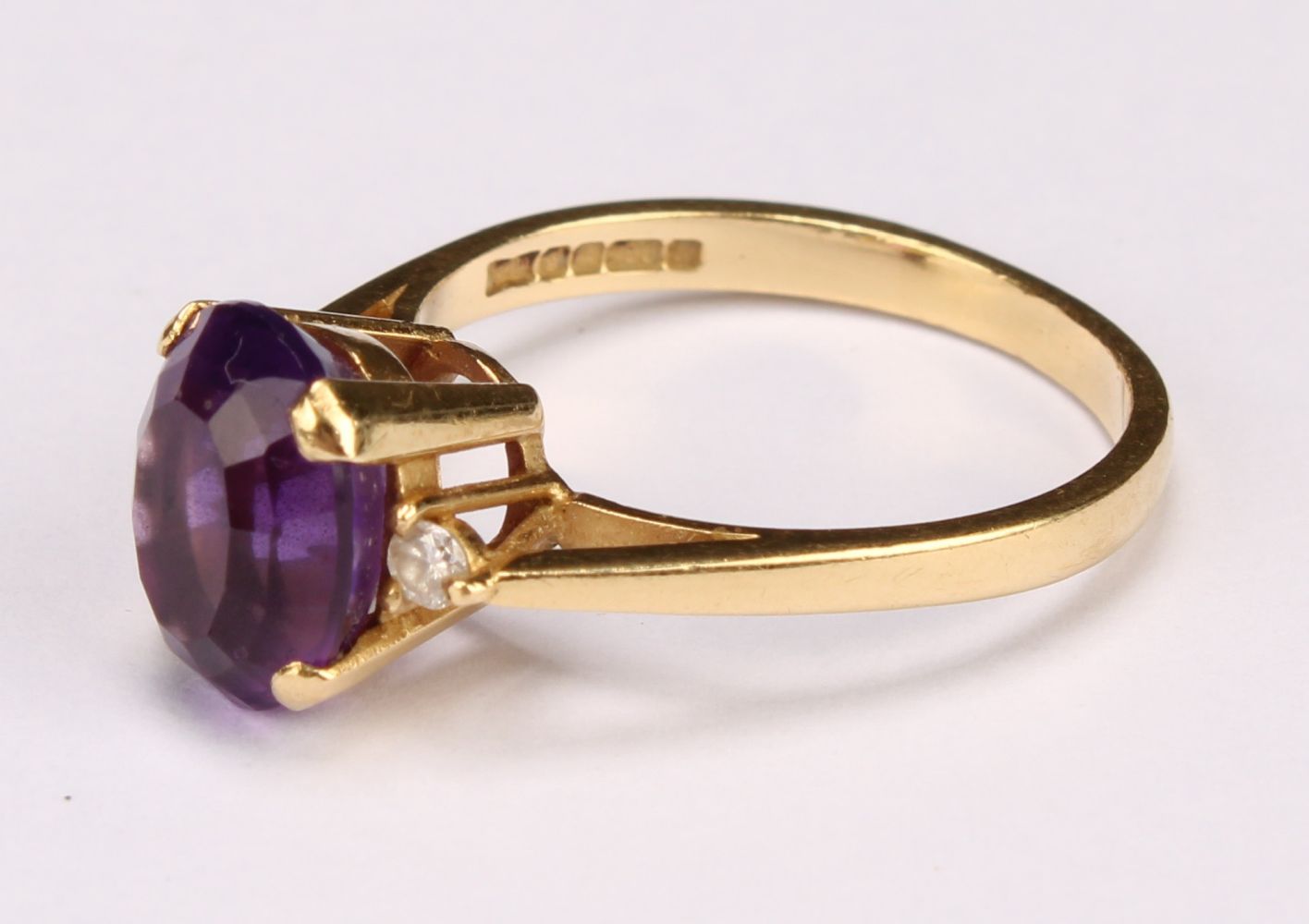 An 18ct gold amethyst and diamond ring, size N/O, Sheffield 1994, 3.8g - Image 2 of 2