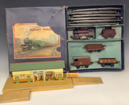 Toys & Juvenalia - a Hornby O Gauge tinplate and clockwork No.601 goods train set, boxed and a