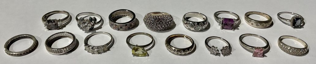 A sterling silver dress ring, set with cubic zirconia, marked 925; fifteen others, QVC, etc, each