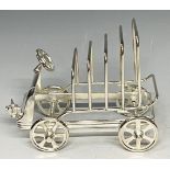 A silver plated novelty toast rack, in the form of a vintage car, 12cm high