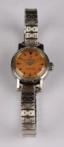 A lady's Omega Seamaster Ladymatic stainless steel watch, orange dial with baton indicators,