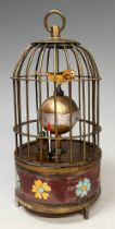A novelty birdcage timepiece, mechanical movement, 18cm tall