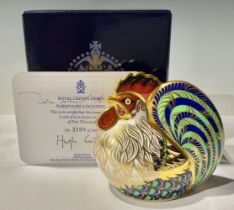 A Royal Crown Derby paperweight, Farmyard Cockerel, signed, gold stopper, certificate, boxed